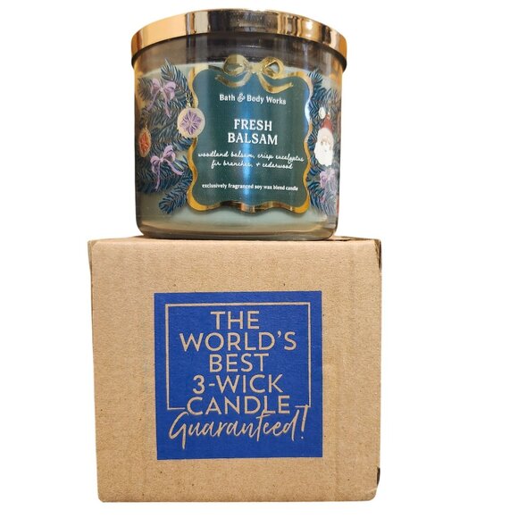 Bath & Body Works Fresh Balsam 3-Wick Candle 25+ Hour Burn Time Soy Blend New - Picture 1 of 5